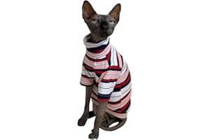 KITIPCOO Vintage Stripes Sphynx Hairless Cats Shirt Cotton Cat Turtleneck Pet Clothes Kitten T-Shirts with Sleeves for Sphynx Cornish Rex, Devon Rex, Peterbald (Gentlemen, X-Large (Pack of 1))