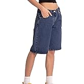 MUUYEE Women's Summer Mid Rise Long Jean Shorts Bermuda Straight Leg Denim Jorts