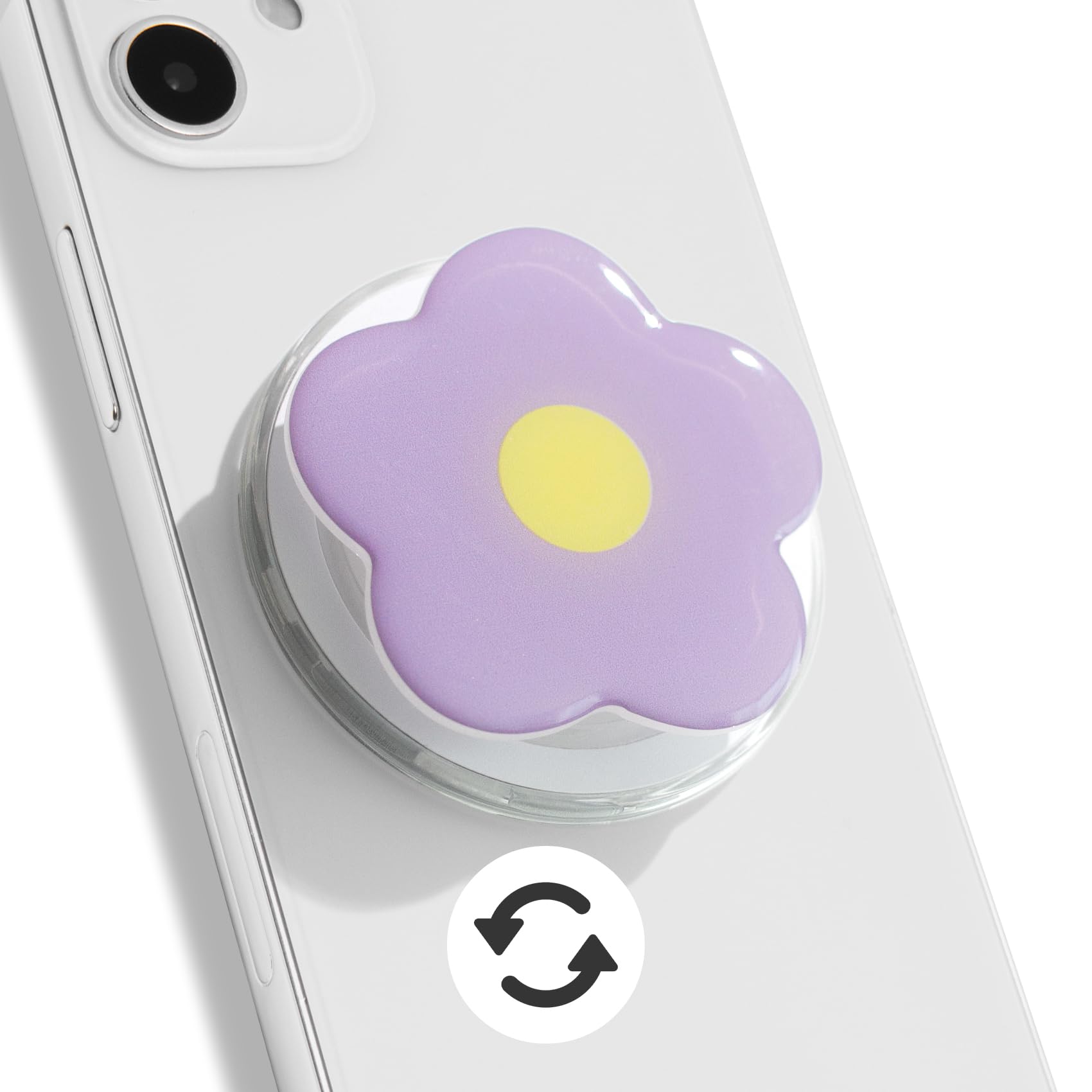 Photo 1 of Daisy Phone Grip with Fidget Spinner – MagSafe Compatible, Floral Design, Slim and Lightweight, Magnetic Grip and Stand for iPhone (Violet)