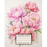 Composition Notebook: Pink Peony Floral Vintage Watercolor College Ruled Lined Journal For Women Teens Kids 7.5" x 9.25" 108 Pages