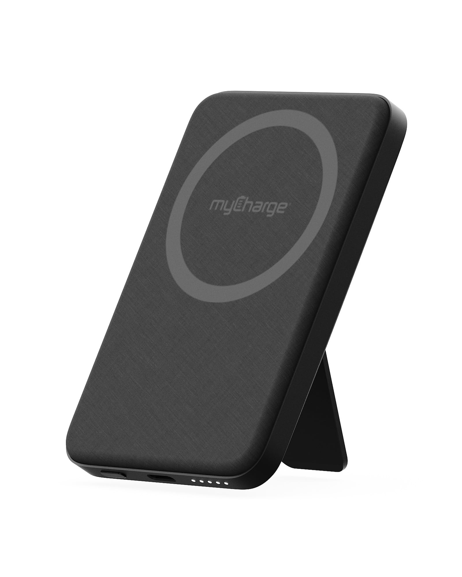 myCharge CliqLuxe Magnetic Wireless Power Bank 5,000mAh | iPhone & MagSafe Compatible | Qi2.2 25W Mag Safe Portable Charger | Built-in Stand | 20W PD USB-C Port | Premium Black Fabric