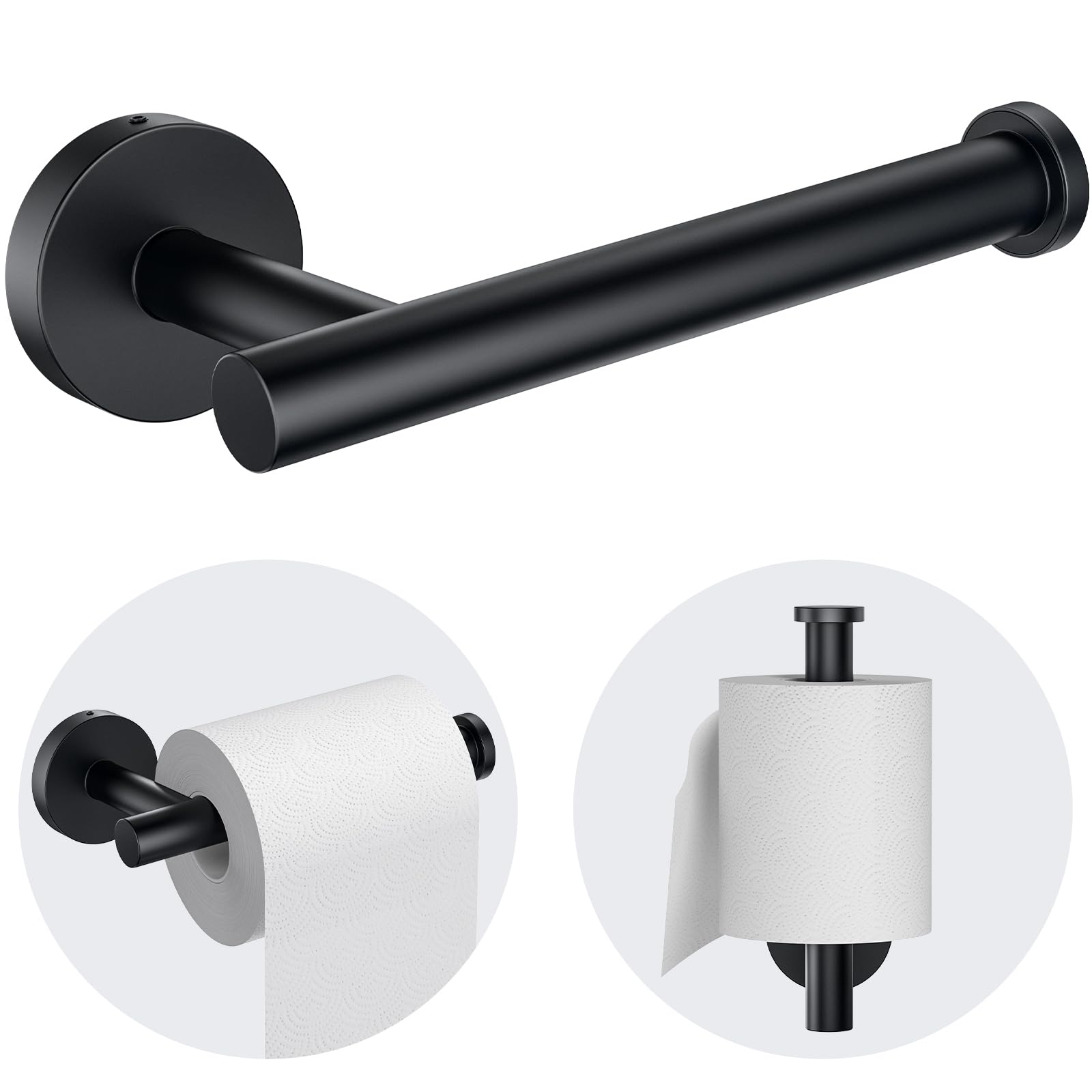 Photo 1 of Kitsure Toilet Paper Holder Wall Mount - Sturdy Round Matte Black Toilet Paper Holder for Mega Roll, Premium 304 Stainless Steel Toilet Paper Roll Holder for Bathroom, Washroom, Black