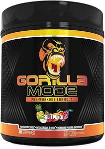 Amazon Com Gorilla Mode Pre Workout Massive Pumps Laser Focus Energy Power L Citrulline Creatine Glycerpump L Tyrosine Agmatine Kanna N Phenethyl Dimethylamine Citrate 600 Grams Fruit Punch Health Household