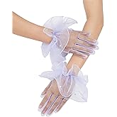 Women's Short Mesh Gloves Ruffled Tulle Tea Party Gloves for Formal Costume Evening Wedding Party