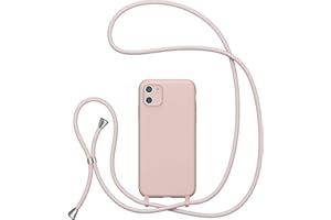 UEEBAI Crossbody Lanyard Phone case for iPhone 11 6.1 inch, Silicone Phone Cover with Adjustable Necklace Strap Soft Belt Neck Cord Lanyard Shockproof Protective Case - Sand Pink