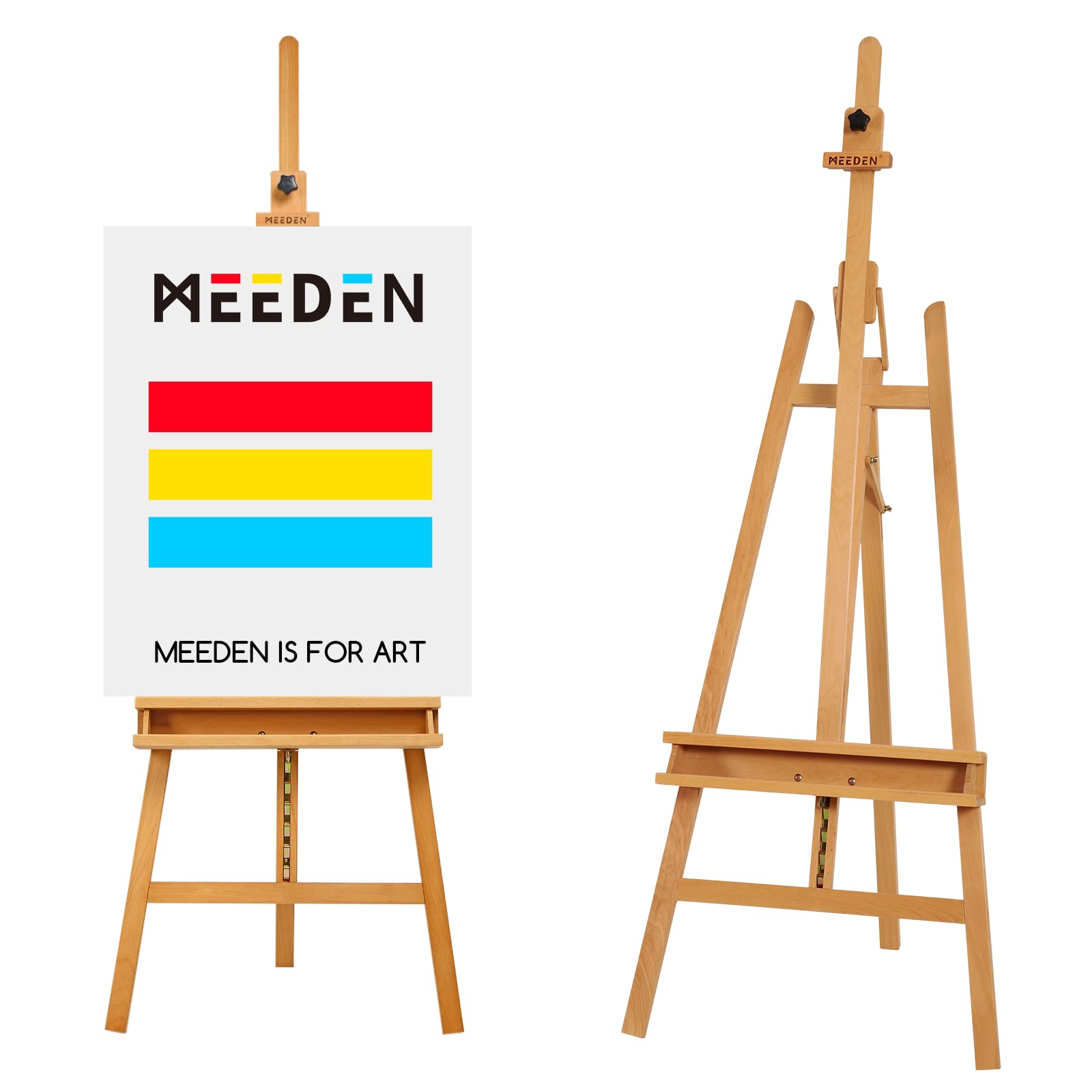 MEEDEN Large Painters Easel Adjustable Solid Beech Wood Artist Easel, Studio Easel for Adults with Brush Holder, Holds Canvas up to 48"