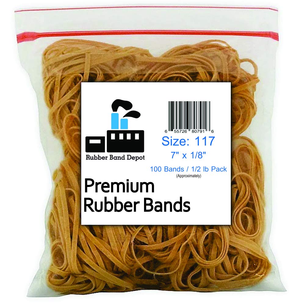 Rubber Bands, Rubber Band Depot, Size 117 (7" x 1/8'') (1/4 Pound Bag
