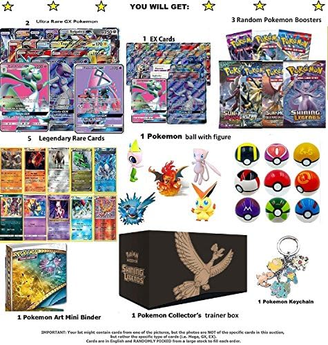 Pokemon Ultimate Christmas gift Ultra RARE GX CARD LOT with 2 Ultra RARE GX GUARANTEED! Includes, 3 Random Pokemon Booster, 1 Pokemon Mini Album, 1 Pokemon Ball, 1 Pokemon Keychain