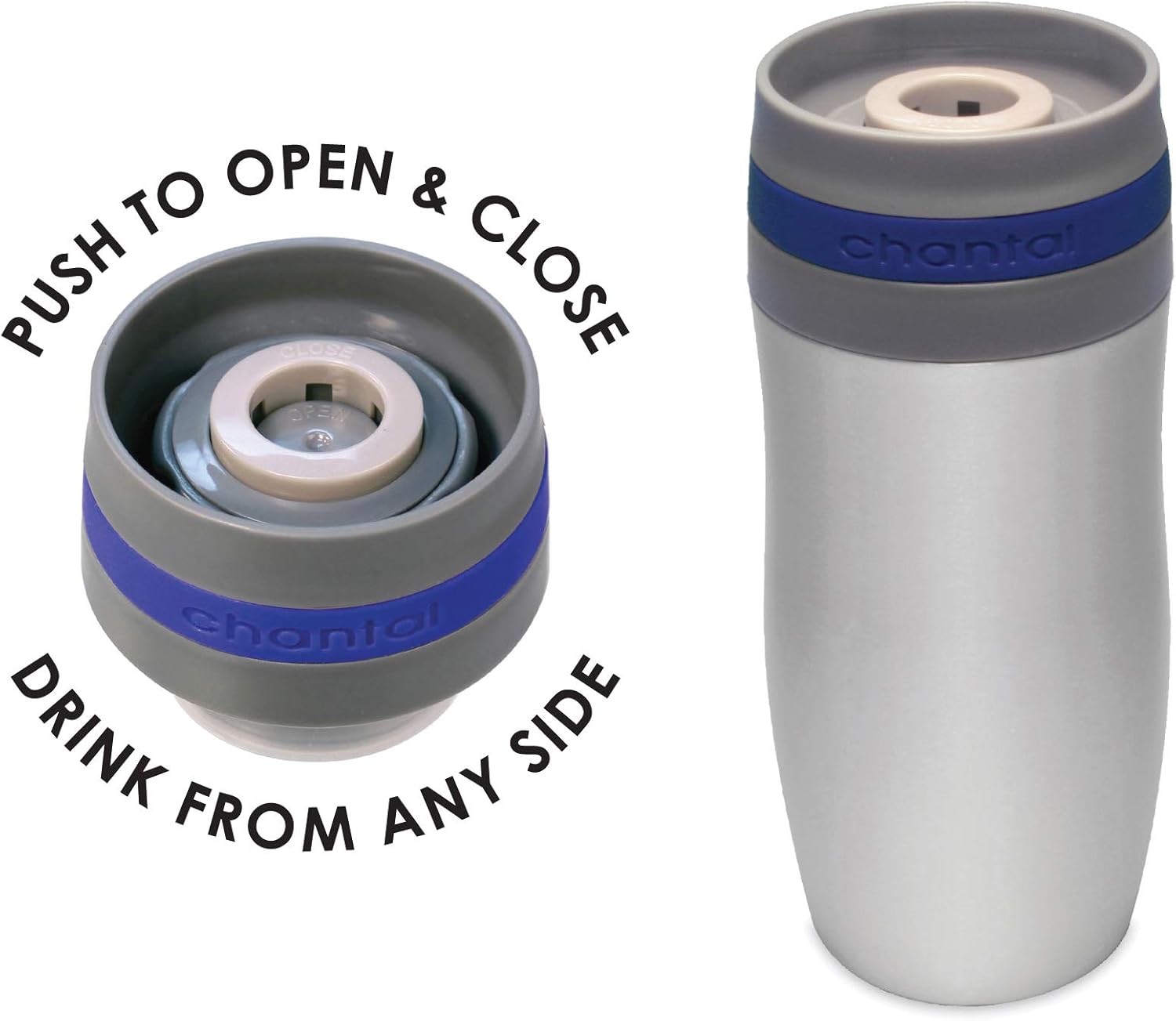 Chantal Single Serve Stainless Steel Easy Travel Mug, 10-Ounce, Blue