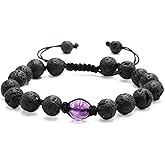 Healing Crystal Amethyst Bracelet for Women, Natural Amethyst Crystal Lava Rock Beads Bracelet, Handmade Lava Stone Essential Oil Diffuser Beaded Bracelets Christmas Birthday Gifts for Her
