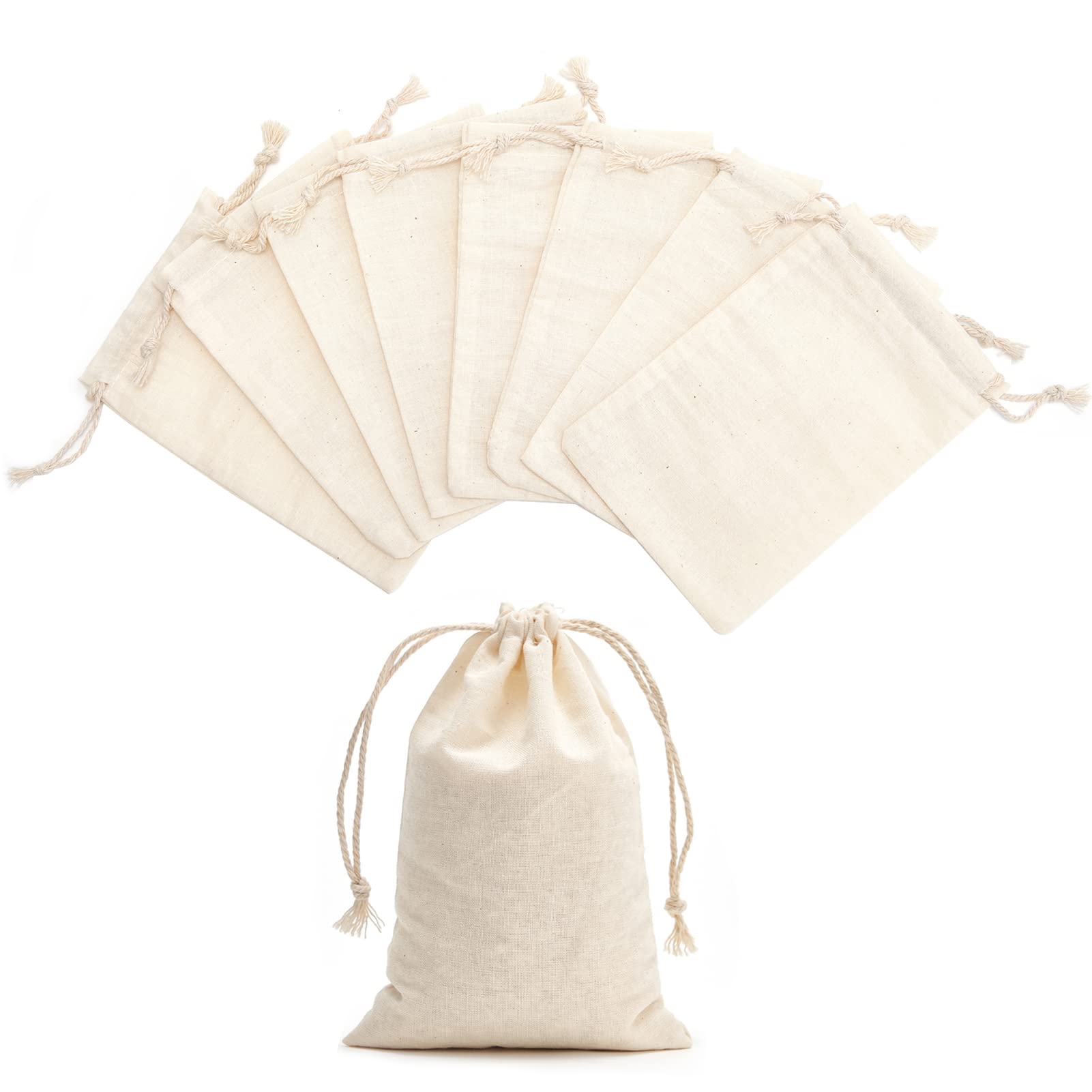 Tendwarm 50 Pieces 3.9x5.9 Inches Cotton Drawstring Bags Reusable Muslin Sachet Bag for Party Wedding Storage Home Supplies