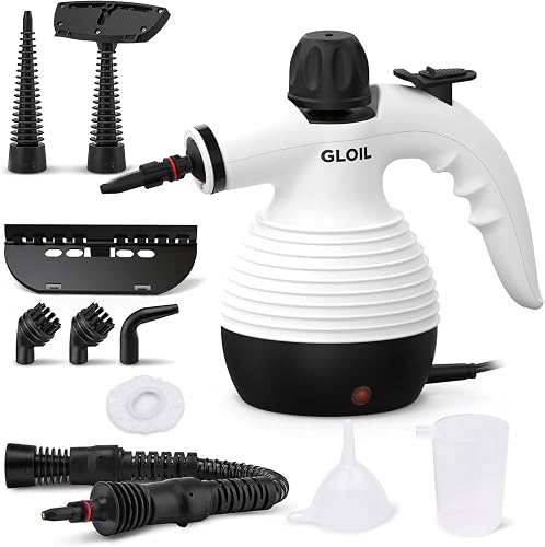 GLOIL Handheld Steam Cleaner, Steamer for Cleaning, Multipurpose Portable Steam Cleaners for Home Use with Safety Lock and 10 Accessory Kit,The Detailing Tools Remove Grime, Grease, and More (white)