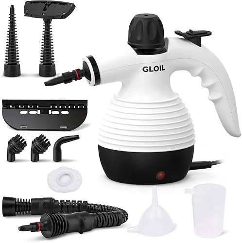 GLOIL Handheld Steam Cleaner, Steamer for Cleaning, Multipurpose Portable Steam Cleaners for Home Use with Safety Lock and 10 Accessory Kit,The Detailing Tools Remove Grime, Grease, and More (white)