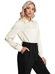 MakeMeChic Women's Satin Silk Long Sleeve Blouse