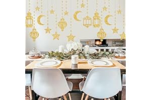 Eid Mubarak Hanging Swirl Decorations, 12pcs Ramadan Mubarak Decorations, Eid Mubarak Shining Star Moon Lantern Ceiling Decor