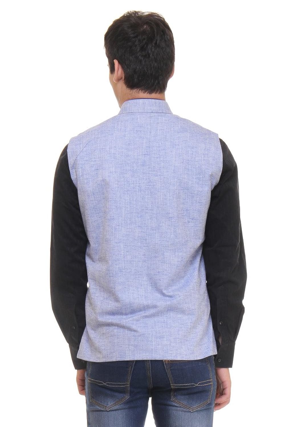 routeen blue casual formal v neck waistcoat linen jackets for men