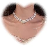 W WEILIRIAN Boho Pearl Pendant Necklace Pearl Choker Necklace Vintage Pearl Beaded Necklace Jewelry for Women and Teen