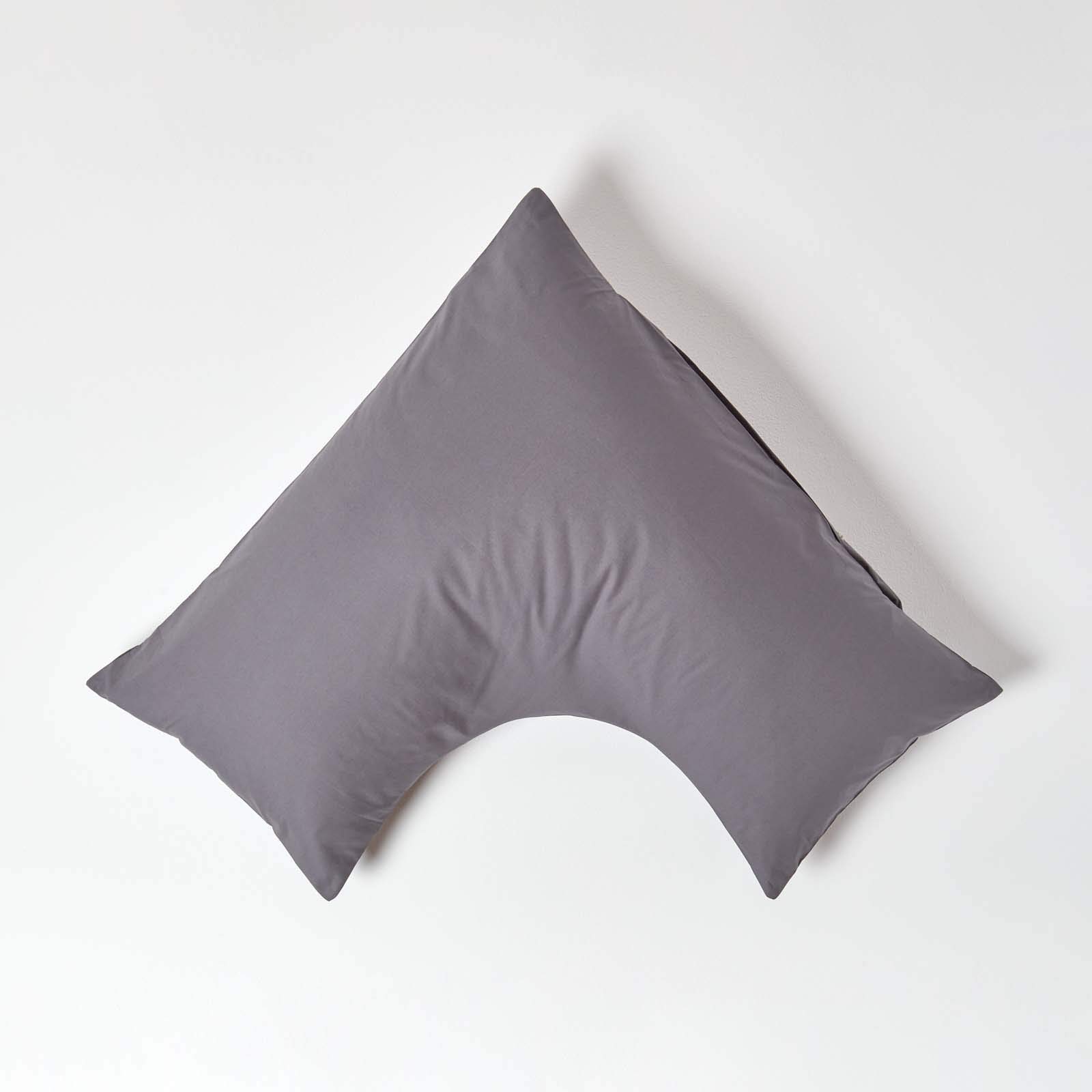 HOMESCAPES Dark Grey Pure Egyptian Cotton V-Shape Pillowcase 200 TC 400 Thread Count Percale Equivalent Pillow Case For Nursing Pregnancy and Elderly