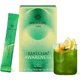 OSULLOC Matcha Plus+ Awareness, L-Theanine Matcha Drink Mix, 10 Count | Orange &amp; lemon matcha with L-theanine, ceremonial grade matcha, loaded tea packets for calm, focused tea moments