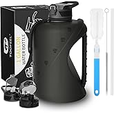 TOOFEEL 1 gallon water bottle - 128 oz water bottle with Straw & Chug Lid - BPA Free Big Water Bottle with Handle - Gym Water Bottle - Black