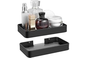 Z metnal Small Glass Bathroom Shelves, Matte Black Floating Shelf, Mini Wall Shelf Organizer, Wall Mounted (Dark Glass, 8 inch/20cm)