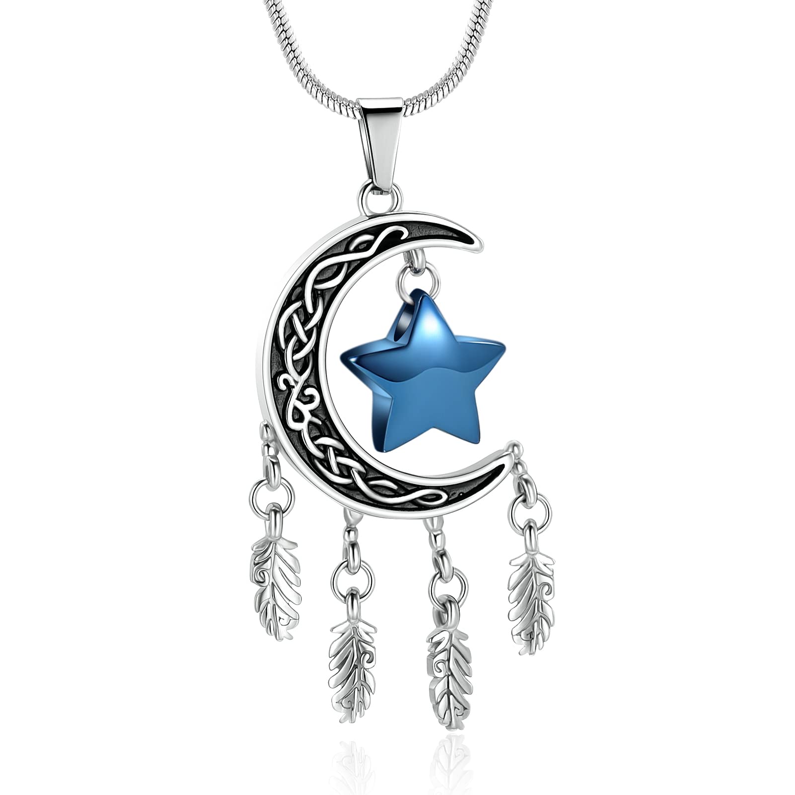 Minicremation Cremation Urn Necklace for Ashes Moon and Star Dream Catcher Cremation Jewelry Ashes Holder Keepsake Pendant for Human Pet, Metal, not