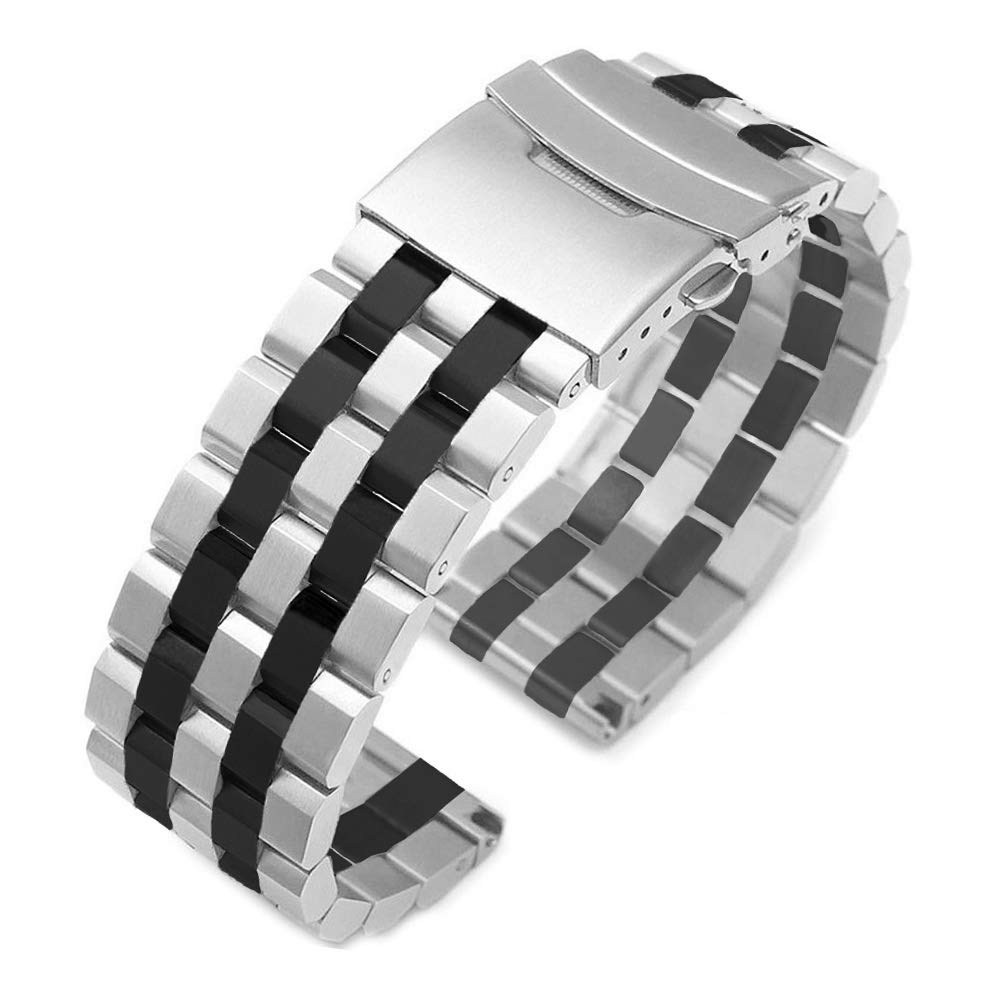 Kai Tian Premium 20mm Stainless Steel Two Tone Silver Black Watch Strap Band for Samsung Galaxy Watch 4/4 Classic/Active 2 41mm/44mm/46mm & Galaxy Watch 3 42mm