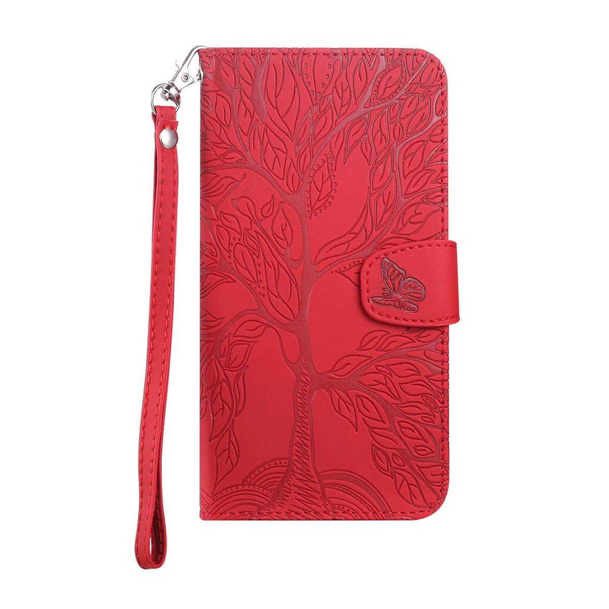 Tiyoo Flip Phone Case for iPhone 12 Pro Max,Shockproof Leather Wallet Case with The Tree of Life Pattern, Protective Cover with Card Holder and Magnetic Closure, Phone Cover for iPhone 12Pro Max, Red