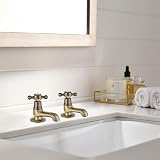 Peppermint Basin Pillar Taps Pair Antique Brushed Bronze Twin Bathroom Mixer view 7