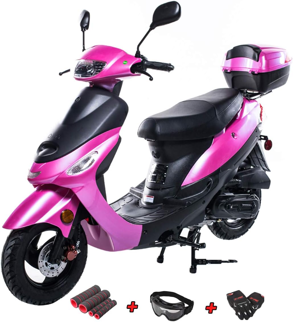 pink moped scooter