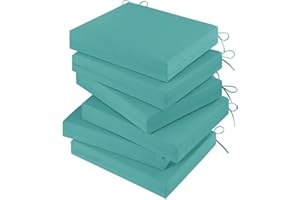 LOVTEX Outdoor Chair Cushions Set of 6, Outdoor Patio Chair Cushions with Ties,Waterproof Chair Cushions for Outdoor Furniture, 18.5 x 16 x 3 inch, Teal