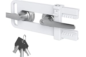 AST Double Door Security Lock, Keyed French Door Lockout Device, Reinforcement Lock for Knobs and Handle, Prevent Kick Ins, Childproof, Kids Proof Barricade (Matte White with Snib and Cylinder)