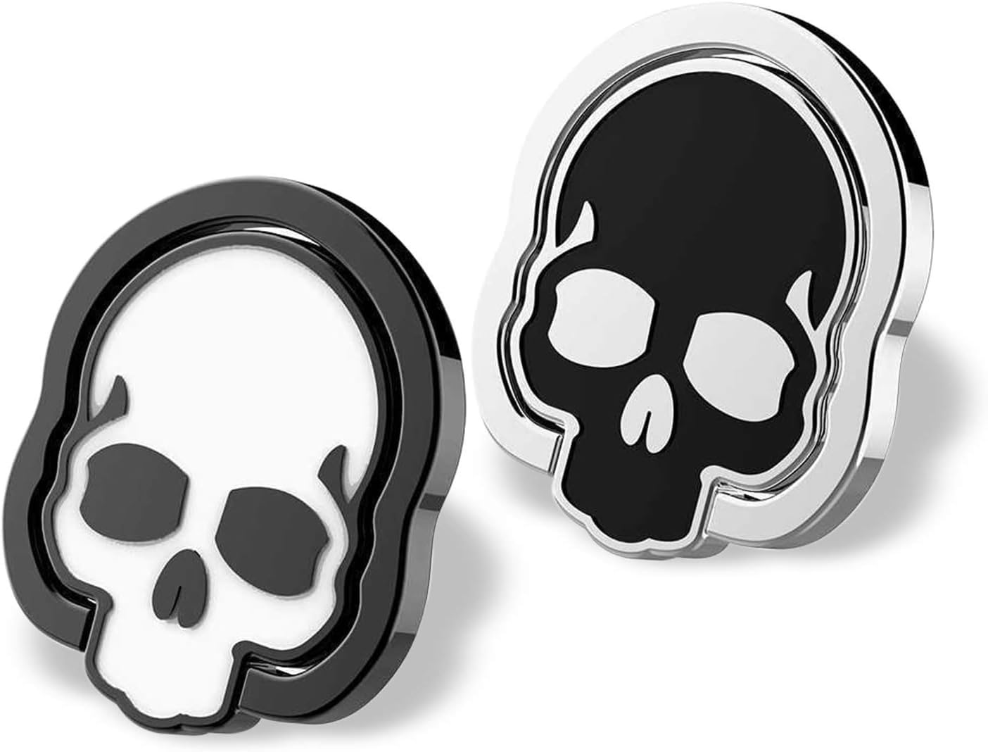 XiXiYang 2 Pcs Skull Cell Phone Ring Stand Holder Grip, Metal Finger Stand 360° Adjustable Finger Ring Holder Desktop with Knob Loop, Suitable for Magnetic Car Mount Kickstand for Cell Phone