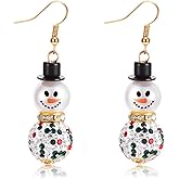Snowman Earrings for Women Dainty Crystal Snowman Dangle Earrings Red Green Christmas Pearl Earrings Christmas Holiday Jewelry Gifts Costume Accessories