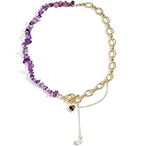 Purple Crystal Necklace for Women Heart Charm Pearl Tassel Gold Toggle Choker Necklace Jewelry
