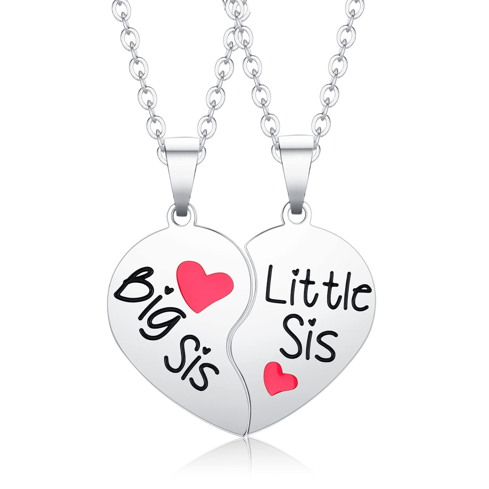 CERSLIMO Sister Gifts from Sister - Stainless Steel Sister Necklaces, 2 Pcs Love Heart Pendant Matching Big Sister & Little Sister Necklaces | Birthday Gifts for Sister | Gifts for 2 Daugters, Silver