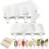 2 Pack Silicone Popsicle Molds, Largre Oval 4 Cavities Homemade Ice Pop Molds with 100 Wooden Sticks for Ice Cream, Cakesicles, Cake Pop