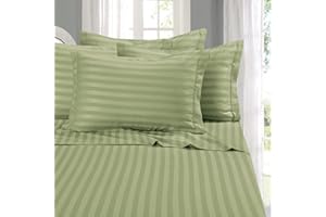 Elegant Comfort Best, Softest, Coziest 6-Piece Sheet Sets! - 1500 Premier Hotel Quality Luxurious Wrinkle Resistant 6-Piece Damask Stripe Bed Sheet Set, Queen Sage/Green