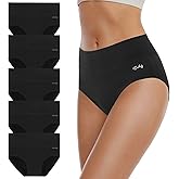 coskefy Women's High Waisted Cotton Underwear Soft Breathable Panties Stretch Briefs Ladies Panties 5 Pack