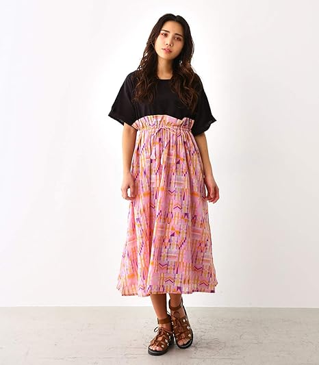 Amazon ロデオクラウンズ ワイドボウル ワンピース ドレス アフリカンバティック ドッキング ワンピース 427csz33 00 Free ピンク レディーズ ワンピース チュニック 通販