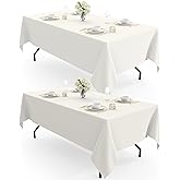 Pureegg Rectangle Table Cloth 60" x 102" – Durable Polyester Tablecloth Offers Reusable & Washable Protection, Ideal for Outdoor Party, Picnic, Wedding, Banquet and Birthday, 2 Pack, Ivory