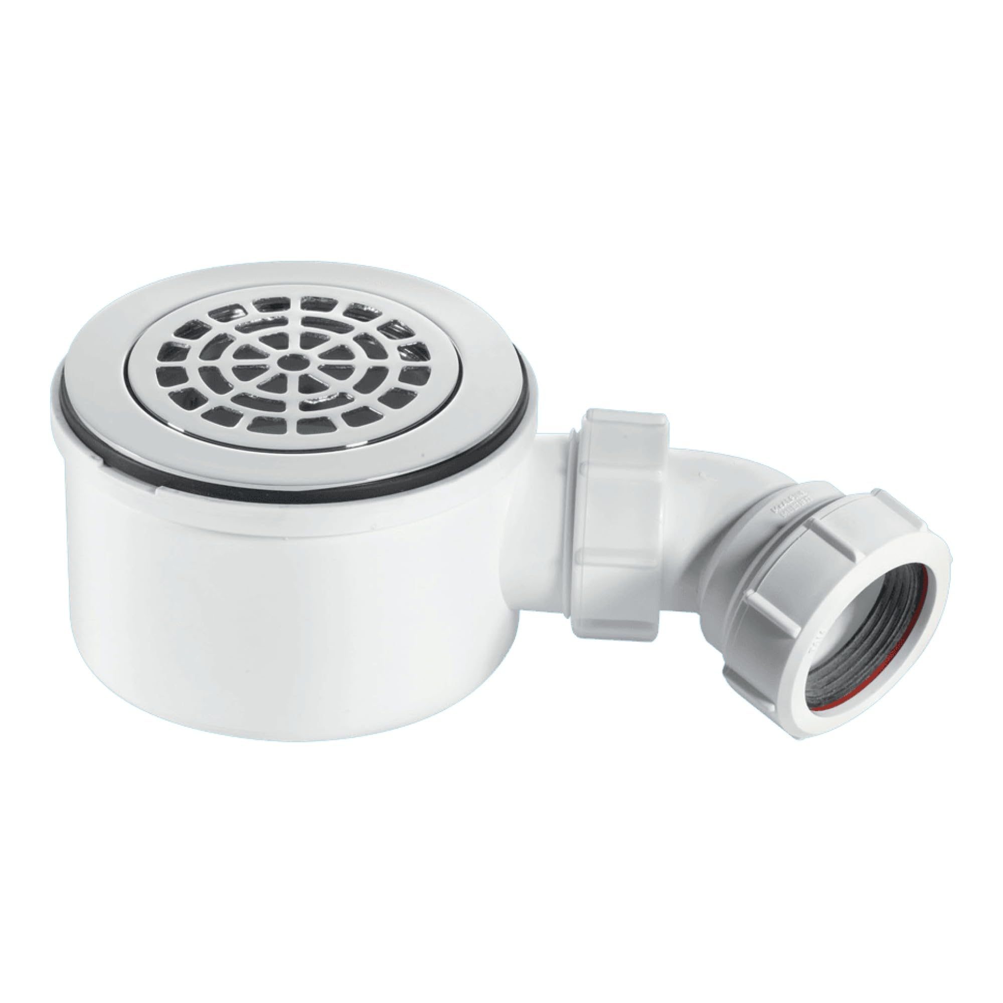 Mcalpine St90Cpb-P-70 90Mm Shallow Shower Trap Chrome Plated Brass Petal Shape, Chrome and White