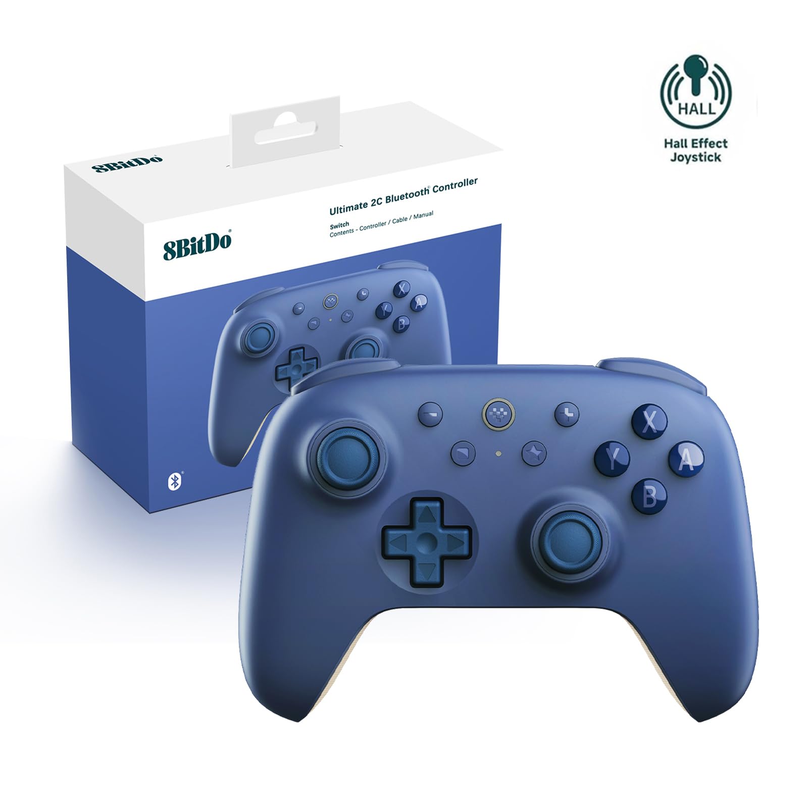8Bitdo Ultimate 2C Bluetooth Controller for Switch 2, Switch, Switch Controller with 6-Axis Motion Control, Rumble Vibration, Refined D-Pad and Bumpers, Hall Effect Joysticks - Dark Blue