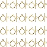 SUNNYCLUE 1 Box 30 Sets Real 18K Gold Plated Clasps Stainless Steel Toggle Clasp T-Bar O-Ring Links Closures Round Metal OT Clasp for Jewelry Making Clasps Connectors DIY Crafts Necklace Bracelet