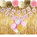 Paxcoo Pink and Gold Birthday Decorations with Birthday Banner Balloons Tissue Flowers Fringe Curtain for Girls 1st Party