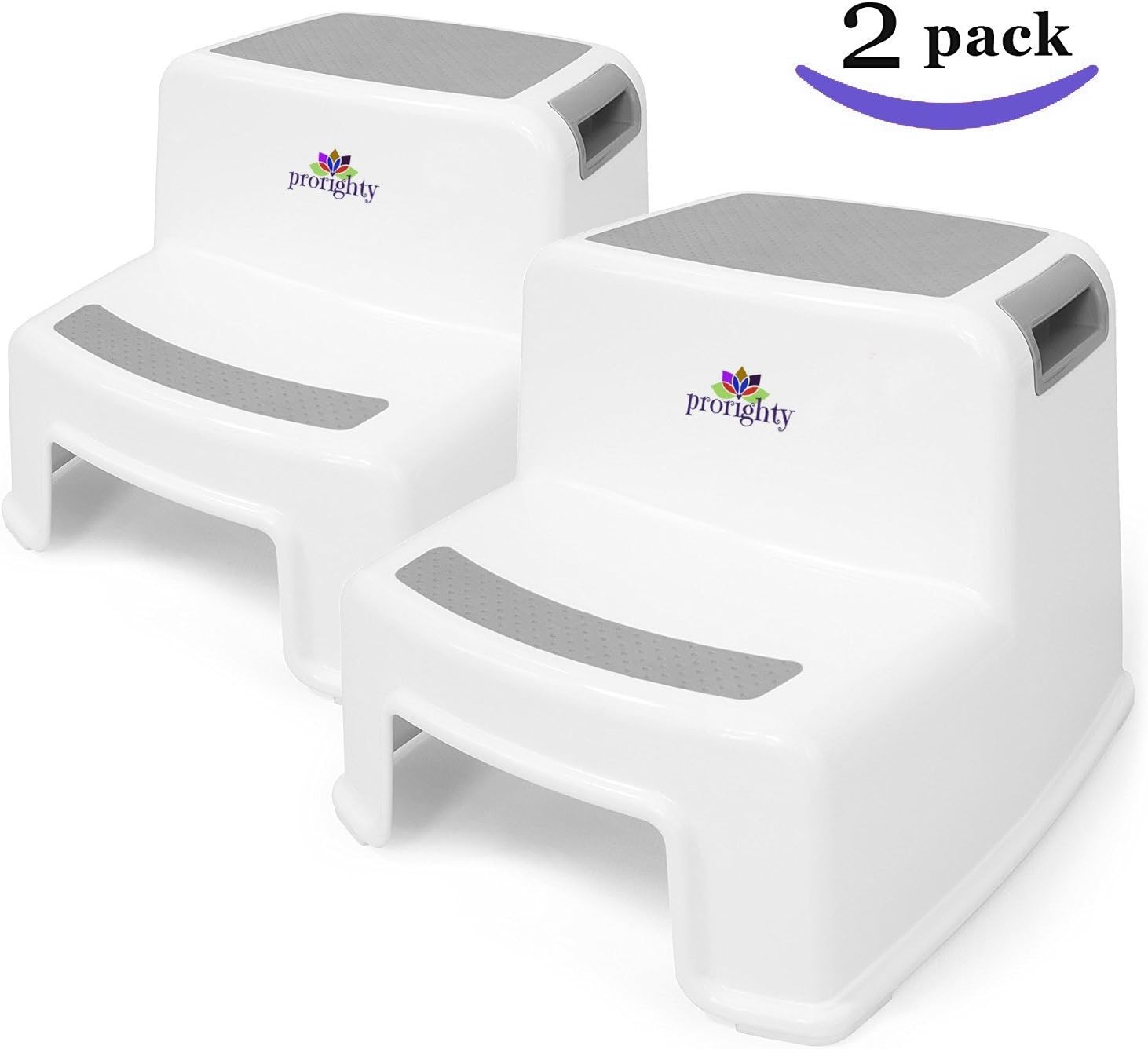Prorighty [2-Pack] Dual Hight Step Stool for Kids,Toddlers,Potty Training Stool Bathroom, Kitchen, Non-Slip Resistant Bottom for Safety, Two-Step Soft grids for Growing Children