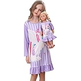 Bow Dream 2 Pcs Girl Dress Unicorn with Matching American Doll Clothes Accessories for Girls Dresses Lavender