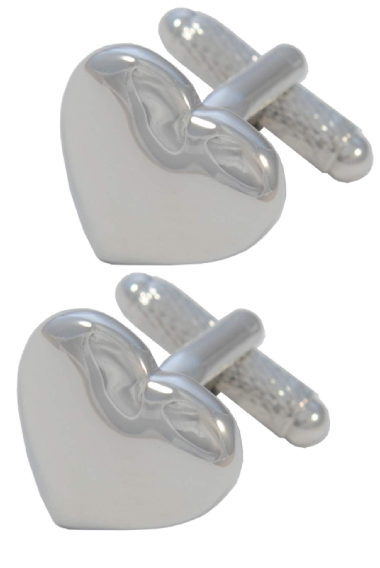 Cufflinks for Men + Presentation Box - Silver Colour - Love Heart - Brass Metal - Friendship Romantic Valentine - One Pair