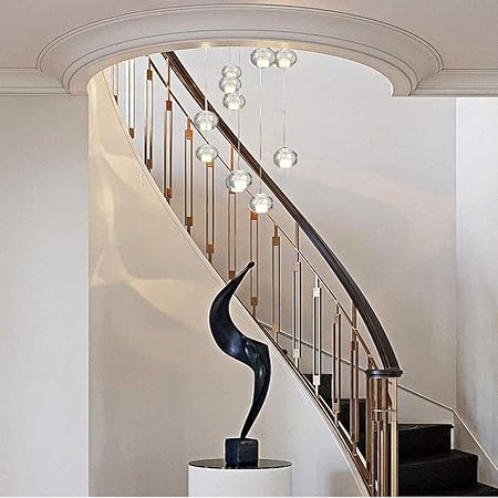 WZH Candelabros de Escalera 14 Bolas de Vidrio Luces múltiples Sala de