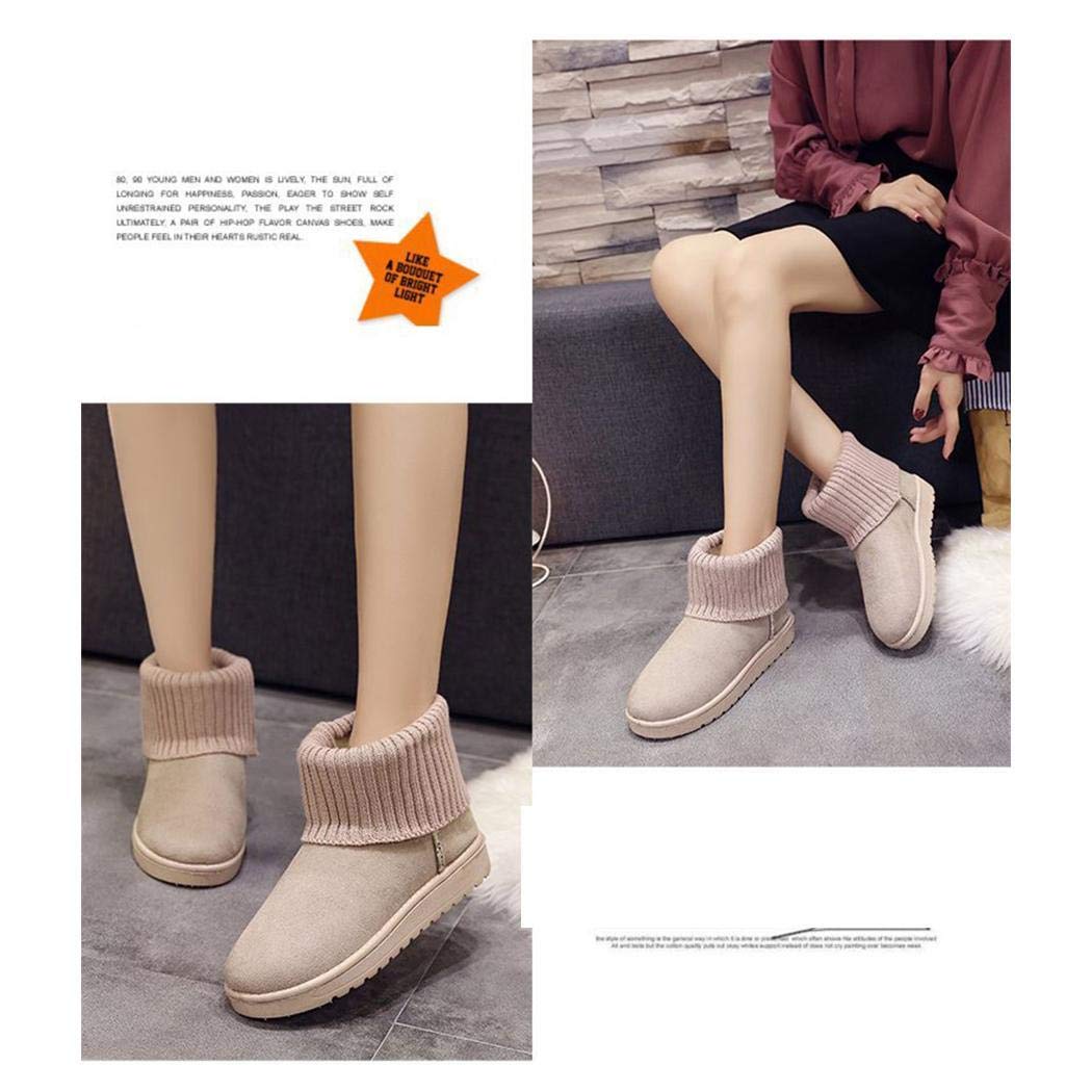 LIOPIO Women Snow Boots Casual Flat Shoes Slip-on Short Boots Thicken Winter Shoes Boots Beige